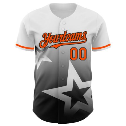 Custom Gradient Star Baseball Jersey with Personalized Name & Number - White Orange-Black 3D Pattern Design Personalized