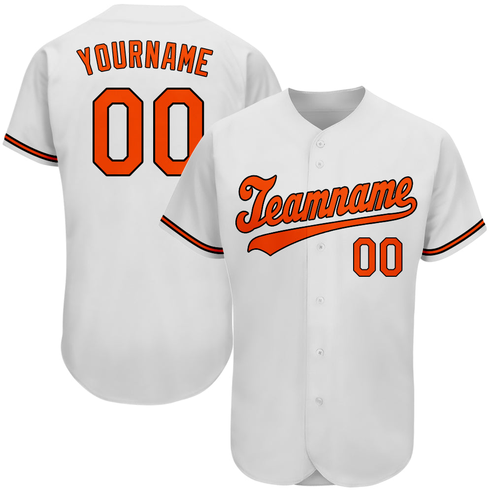 Custom Name and Number Personalized Authentic Baseball Jersey White Orange-Black Personalized White Orange-Black Authentic