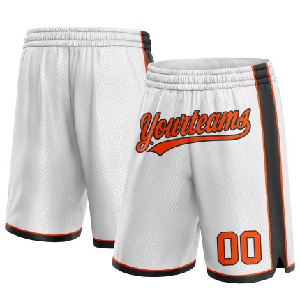 Custom Name and Number Basketball Shorts - Personalized Authentic White Orange-Black Team Sports Apparel Personalized White