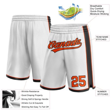 Custom Name and Number Basketball Shorts - Personalized Authentic White Orange-Black Team Sports Apparel Personalized White