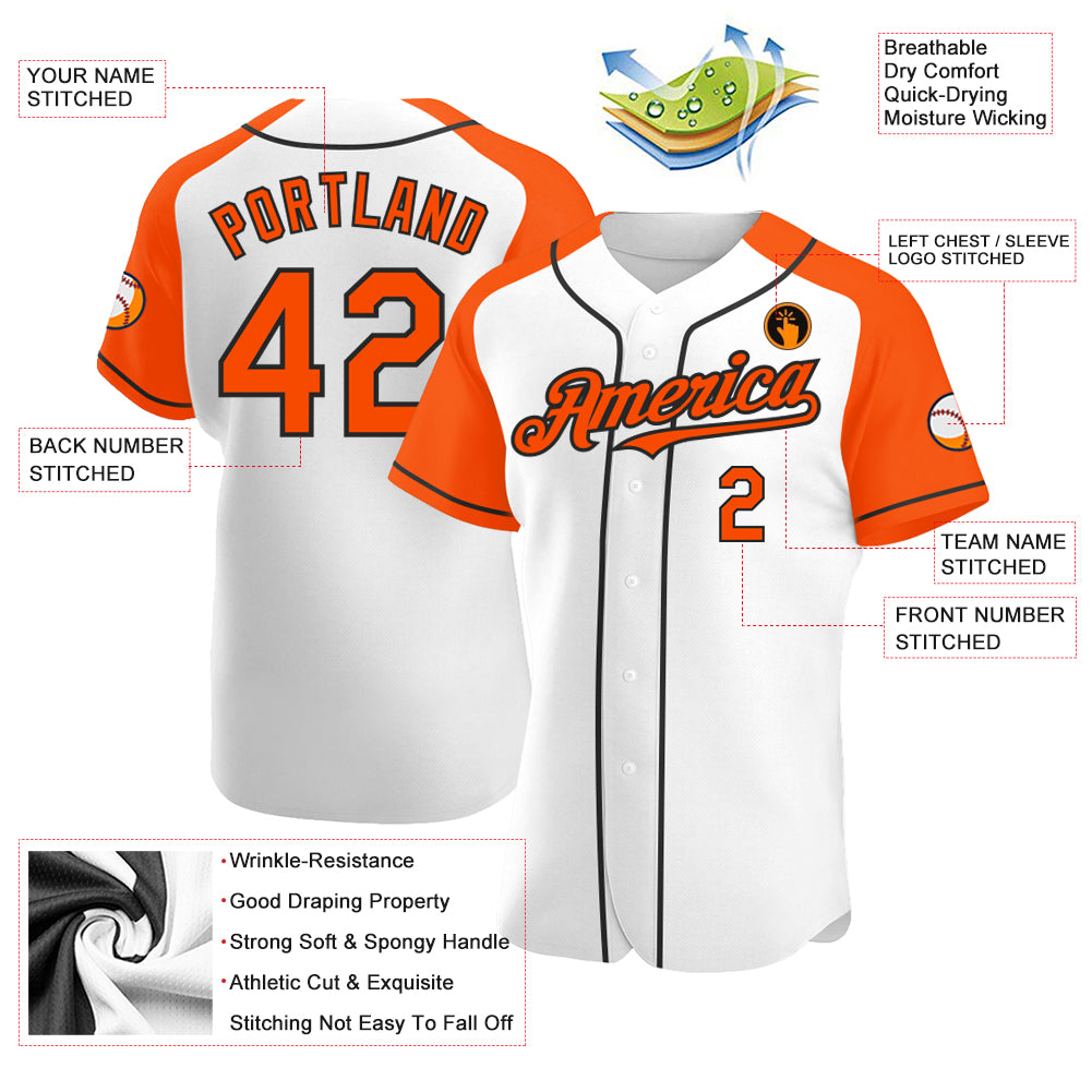 Personalized White Orange-Black Authentic Raglan Sleeves Baseball Jersey Team Custom Name and Number Custom Name and Number Baseball Jersey - Personalized Authentic White Orange-Black Raglan Sleeves Team Apparel Personalized - Image 3