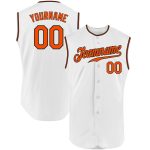 Custom Personalized Baseball Jersey with Name and Number - White Orange-Black Sleeveless Authentic Style Personalized White