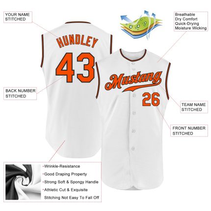 Custom Personalized Baseball Jersey with Name and Number - White Orange-Black Sleeveless Authentic Style Personalized White