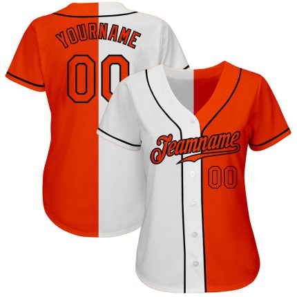 Custom Name and Number Personalized Baseball Jersey - Authentic White Orange-Black Split Fashion Team Design Personalized