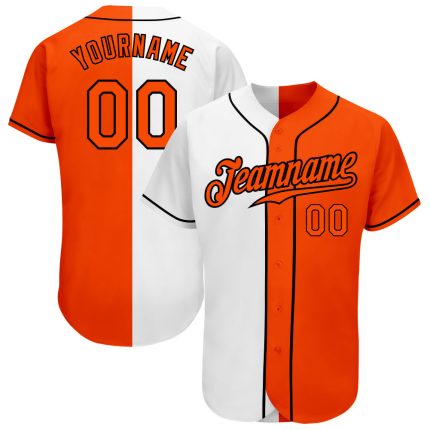 Custom Name and Number Personalized Baseball Jersey - Authentic White Orange-Black Split Fashion Team Design Personalized
