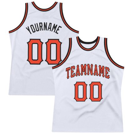 Custom Name Number Basketball Jersey - Personalized Orange Black White Authentic Throwback Design Personalized White Orange-Black