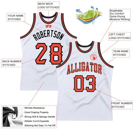 Custom Name Number Basketball Jersey - Personalized Orange Black White Authentic Throwback Design Personalized White Orange-Black
