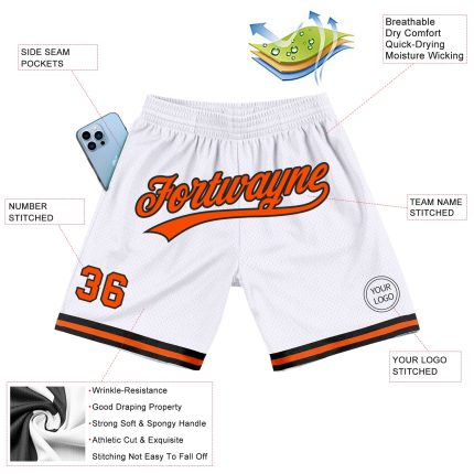 Personalized Orange Black Authentic Throwback Basketball Shorts - Custom Fit, Comfortable Design for Players and Fans Personalized