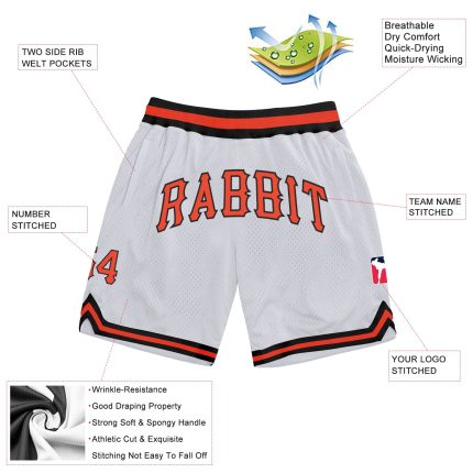 Custom Name and Number Basketball Shorts for Teams - Personalized Authentic White Orange-Black Throwback Design Personalized