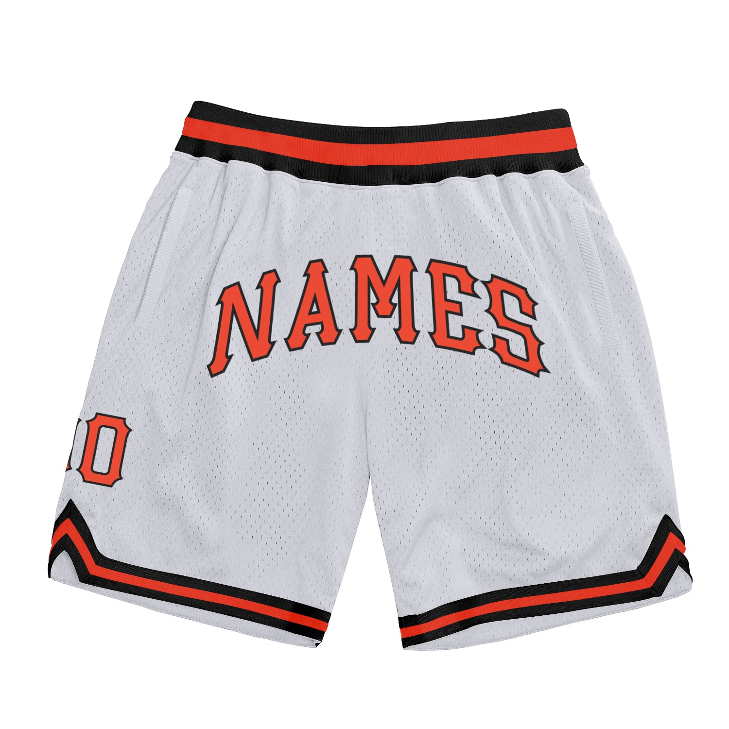 Custom Name and Number Basketball Shorts for Teams - Personalized Authentic White Orange-Black Throwback Design Personalized