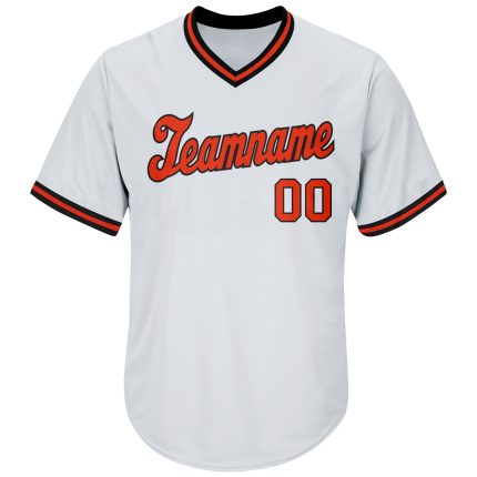 Customizable Authentic Throwback Baseball Jersey Shirt - Personalized White Orange and Black with Custom Name and Number
