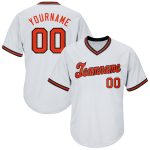 Customizable Authentic Throwback Baseball Jersey Shirt - Personalized White Orange and Black with Custom Name and Number