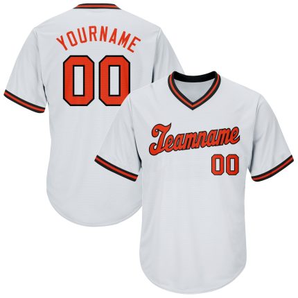 Customizable Authentic Throwback Baseball Jersey Shirt - Personalized White Orange and Black with Custom Name and Number