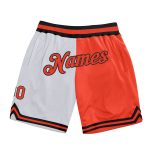 Custom Name Number Basketball Shorts - Personalized Authentic Throwback White Orange Black Split Fashion Style Personalized