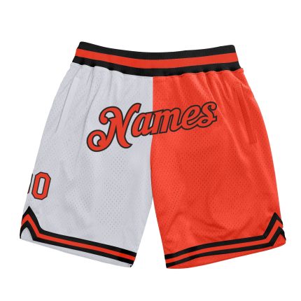 Custom Name Number Basketball Shorts - Personalized Authentic Throwback White Orange Black Split Fashion Style Personalized