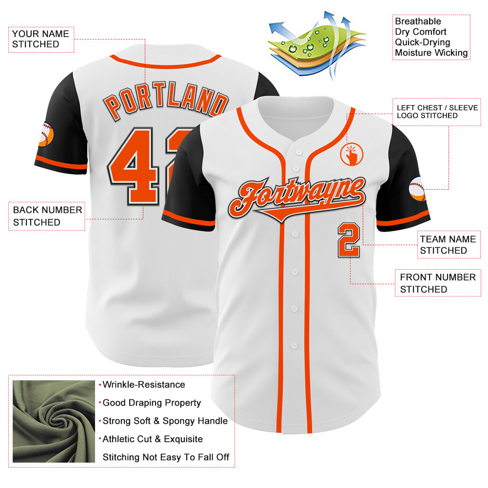 Personalized White Orange-Black Authentic Two Tone Baseball Jersey Team Custom Name and Number Custom Two Tone Baseball Jersey - Personalized White Orange-Black with Team Name & Number Personalized White Orange-Black - Image 3