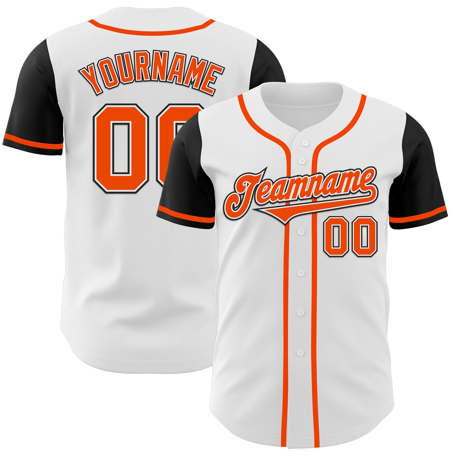 Custom Two Tone Baseball Jersey - Personalized White Orange-Black with Team Name & Number Personalized White Orange-Black