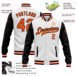 Personalized Varsity Letterman Two Tone Jacket - White Orange Black Bomber Full-Snap Style Personalized White Orange-Black