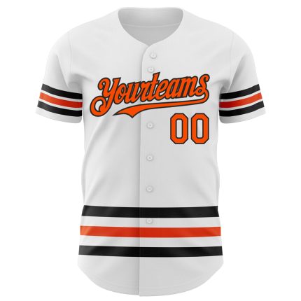 Custom Authentic Baseball Jersey - Personalized with Name & Number - White Orange Black Line Design Personalized White Orange-Black