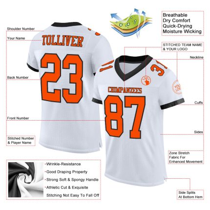 Personalized Authentic Football Jersey - White Orange-Black Mesh Design Personalized White Orange-Black Mesh Authentic Football