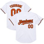 Custom Name and Number Personalized Throwback Baseball Jersey in White Orange Black Mesh for Team Personalized White Orange-Black