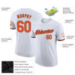 Custom white, orange and black performance t-shirt, back view