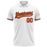 Custom Name and Number Performance Golf Polo Shirt - Personalized White and Orange-Black Team Apparel Personalized White