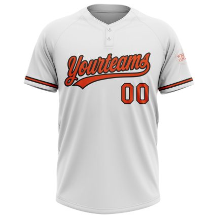 Personalized Unisex Softball Jersey - White Orange-Black Two-Button Design Personalized White Orange-Black Two-Button Unisex