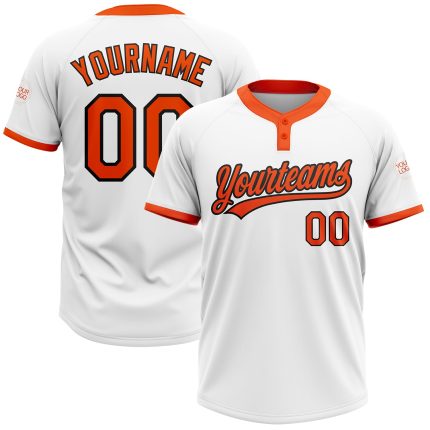 Custom Name Number Softball Jersey Unisex Two-Button White Orange-Black Personalized Team Gear Personalized White Orange-Black