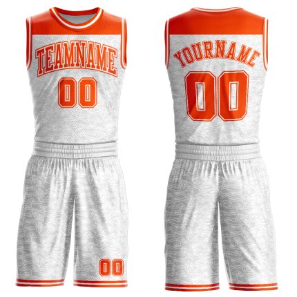 Custom Name and Number Basketball Jersey, Personalized Sublimation Round Neck Suit in White Orange Color Block Design Personalized