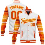 Custom 3D Pattern Checkered Varsity Bomber Jacket with Personalized Name and Number - Orange Gold Full-Snap Letterman Style
