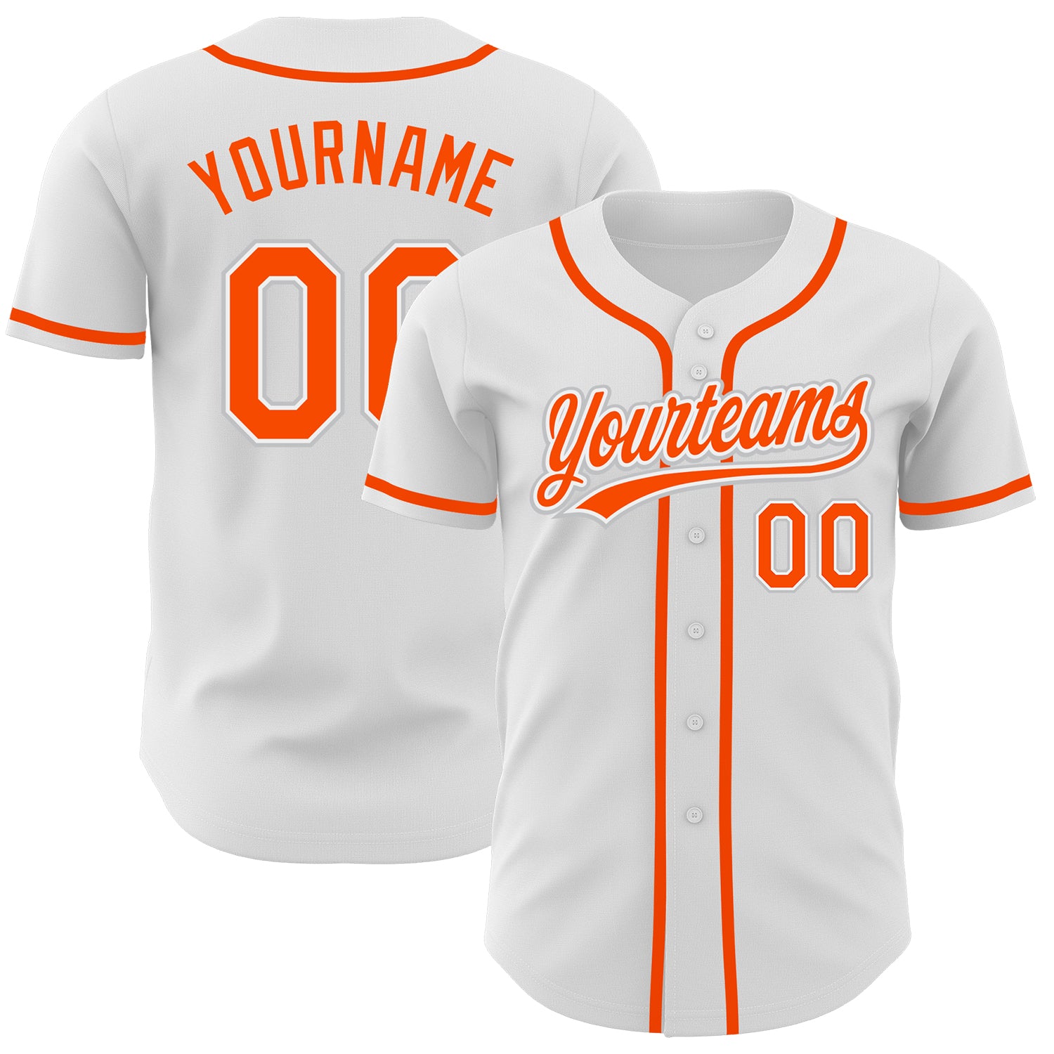 Personalized Authentic Baseball Jersey in White Orange-Gray, Custom Team Apparel Personalized White Orange-Gray Authentic