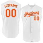 Personalized White and Gray Orange Authentic Sleeveless Baseball Jersey Personalized White Orange-Gray Authentic Sleeveless