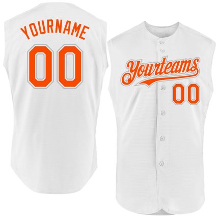 Personalized White and Gray Orange Authentic Sleeveless Baseball Jersey Personalized White Orange-Gray Authentic Sleeveless