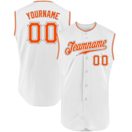 Custom Name and Number Authentic Sleeveless Baseball Jersey - Personalized White and Orange-Gray Team Apparel Personalized