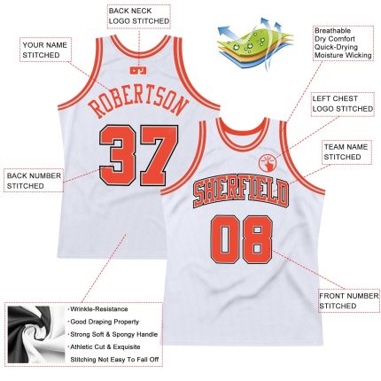Custom Authentic Basketball Jersey - Personalized White Orange-Gray Team Name & Number Personalized White Orange-Gray Authentic