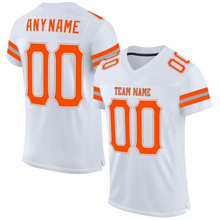 Custom Authentic Football Jersey with Personalized Name & Number - White Orange-Gray Mesh Design Personalized White Orange-Gray