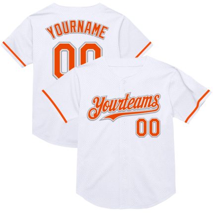 Custom Mesh Baseball Jersey - Personalized White Orange-Gray Authentic Throwback with Team Name and Number Personalized White