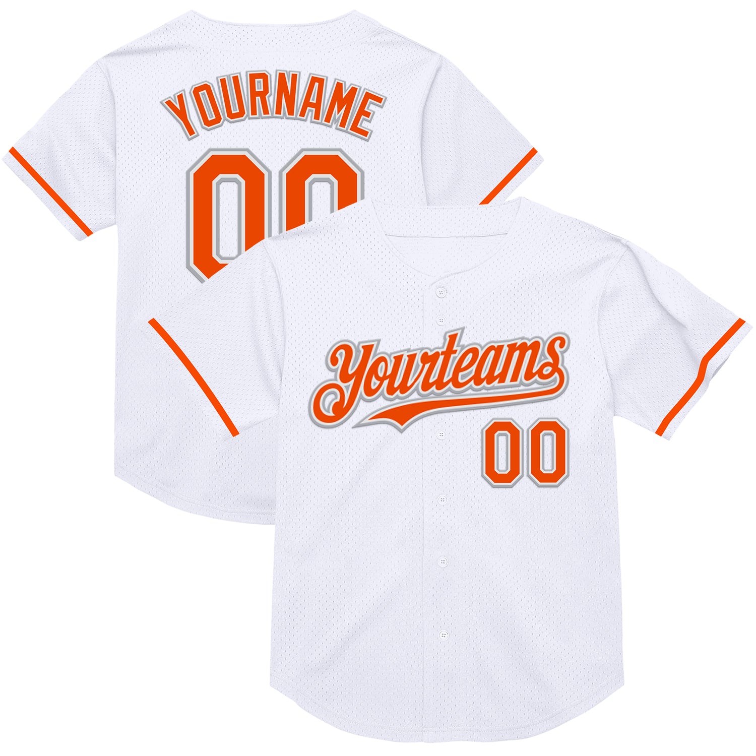 Custom Mesh Baseball Jersey - Personalized White Orange-Gray Authentic Throwback with Team Name and Number Personalized White