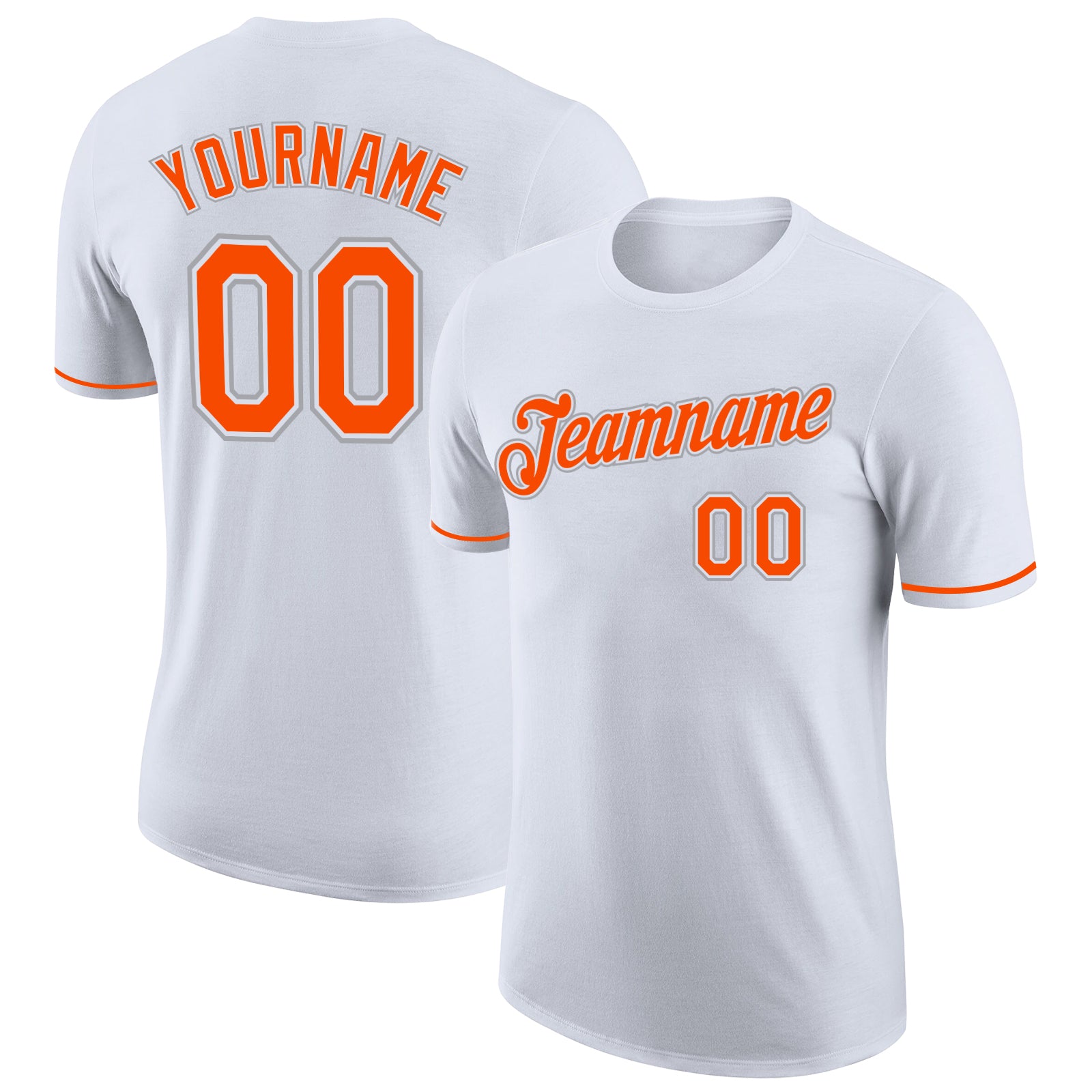 Custom Team Performance T-Shirt with Personalized Name and Number in White, Orange, and Gray Personalized White Orange-Gray