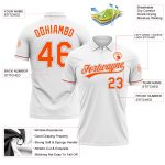 Custom Name and Number Golf Polo Shirt - Personalized Performance White Orange-Gray Design Personalized White Orange-Gray