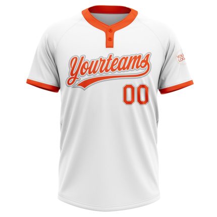 Custom Name and Number Softball Jersey - Personalized Unisex White Orange-Gray Two-Button Design Personalized White Orange-Gray