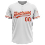 Personalized Unisex Softball Jersey - White Orange-Gray Two-Button Design Personalized White Orange-Gray Two-Button Unisex