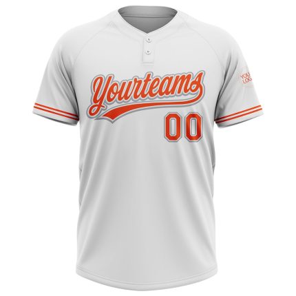 Personalized Unisex Softball Jersey - White Orange-Gray Two-Button Design Personalized White Orange-Gray Two-Button Unisex