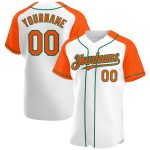 Custom Name & Number Personalized Baseball Jersey - White Orange Kelly Green Authentic Raglan Sleeves Personalized White