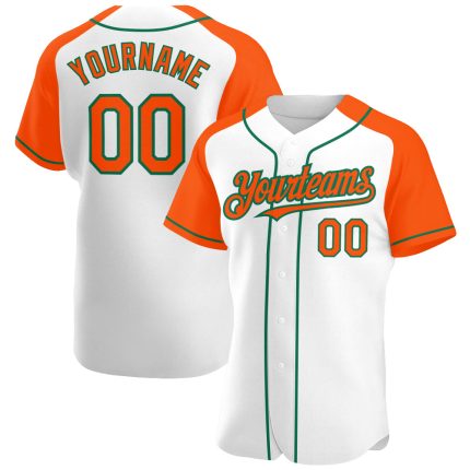 Custom Name & Number Personalized Baseball Jersey - White Orange Kelly Green Authentic Raglan Sleeves Personalized White