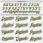 Custom Team Name Number Bomber Jacket White Orange Kelly Green Varsity Full-Snap Two Tone Design Personalized White Orange-Kelly