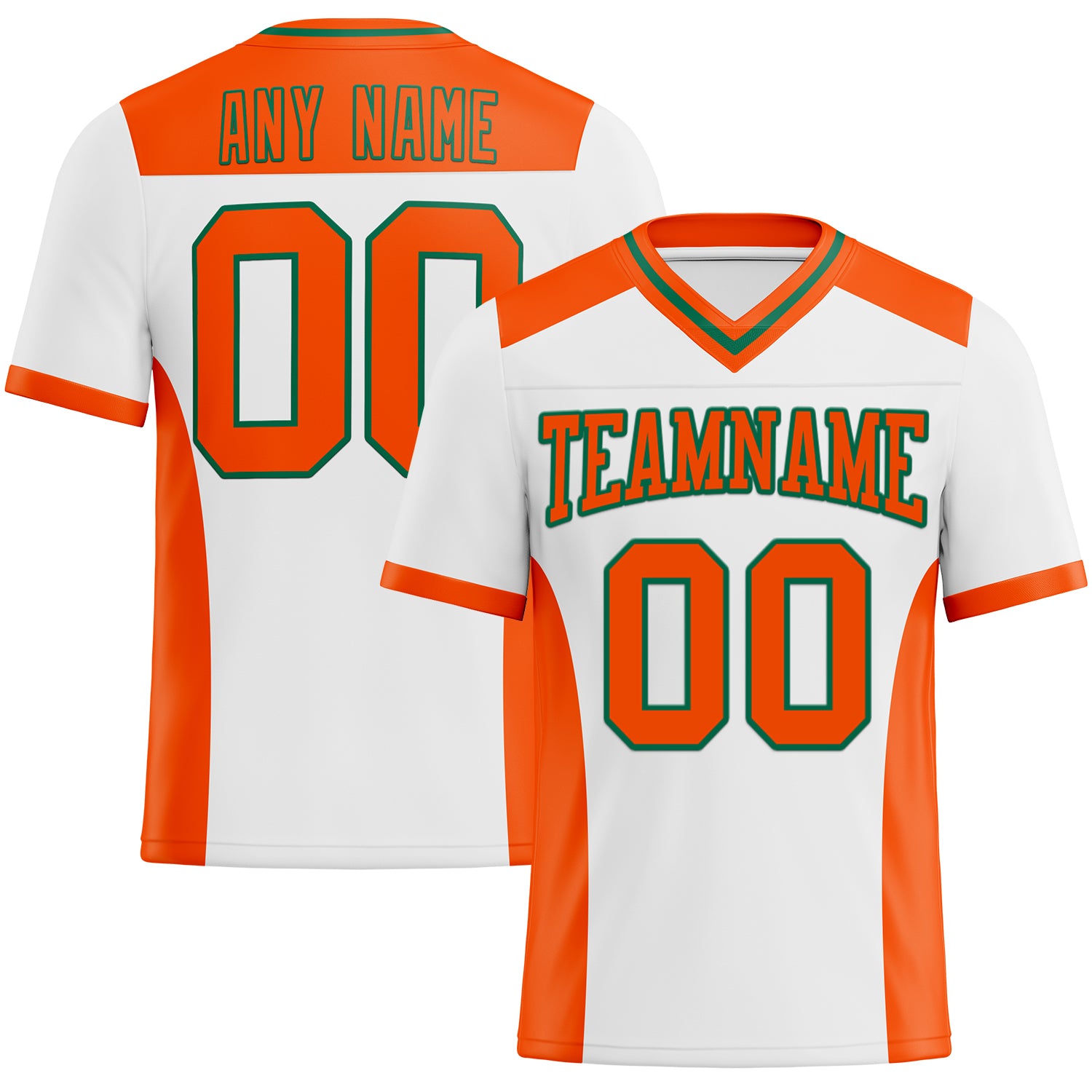 Custom Personalized Football Jersey - Authentic Mesh in White, Orange, and Kelly Green with Name & Number Personalized White