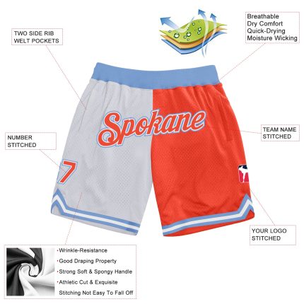 Custom Name and Number Authentic Basketball Shorts for Team in White and Light Blue, Personalized Throwback Split Design