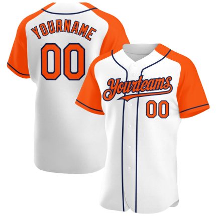 Custom Name Number Baseball Jersey - Personalized White Orange Navy Authentic Raglan Sleeves Personalized White Orange-Navy